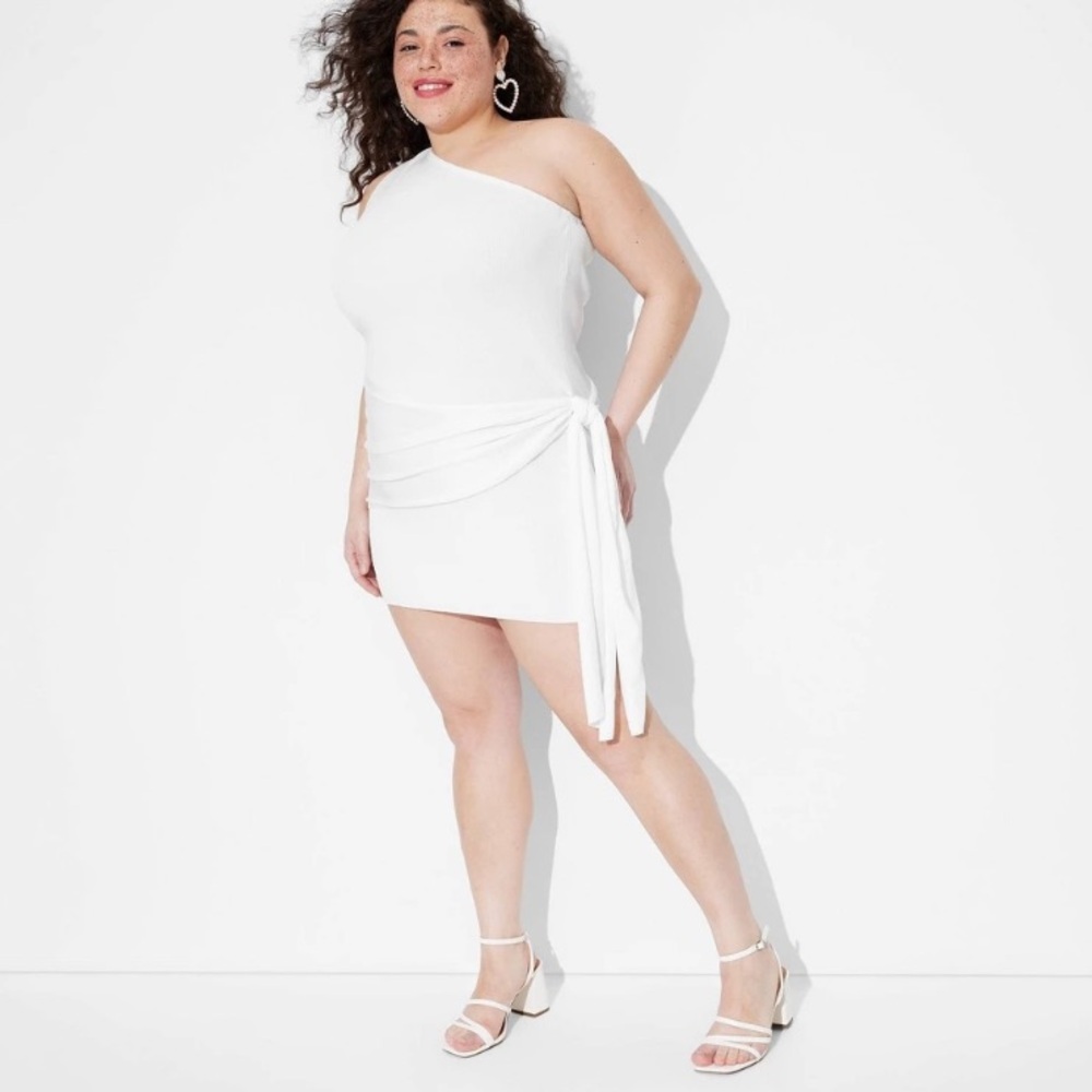 Women's Side-Tie Mini Sweater Dress Wild FableT White